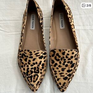 Steve Madden Feather Loafers Shoes Flats Size 10 Leopard Leather Cow hair